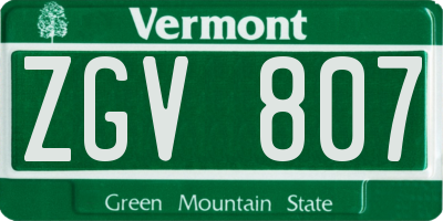 VT license plate ZGV807
