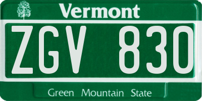 VT license plate ZGV830