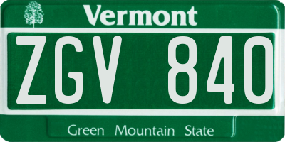 VT license plate ZGV840