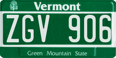 VT license plate ZGV906