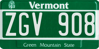 VT license plate ZGV908