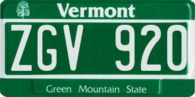VT license plate ZGV920