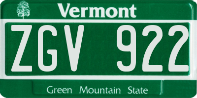VT license plate ZGV922