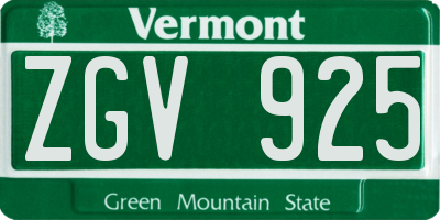 VT license plate ZGV925