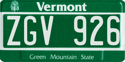 VT license plate ZGV926