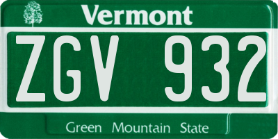 VT license plate ZGV932