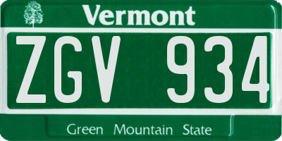 VT license plate ZGV934