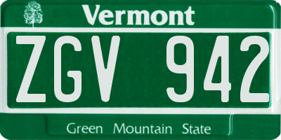 VT license plate ZGV942