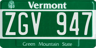 VT license plate ZGV947