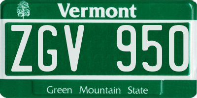 VT license plate ZGV950