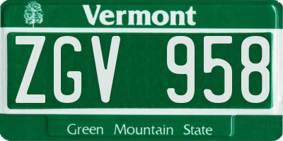 VT license plate ZGV958