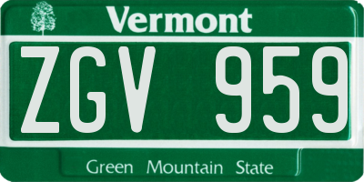 VT license plate ZGV959