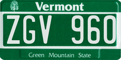 VT license plate ZGV960