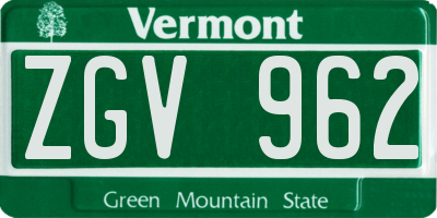 VT license plate ZGV962