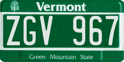 VT license plate ZGV967