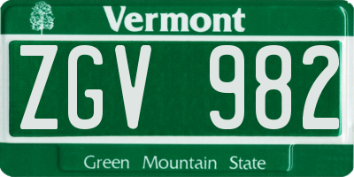 VT license plate ZGV982
