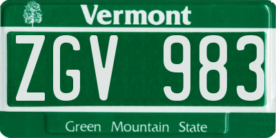 VT license plate ZGV983