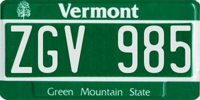 VT license plate ZGV985