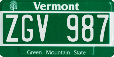 VT license plate ZGV987
