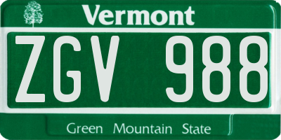 VT license plate ZGV988