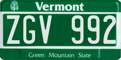VT license plate ZGV992
