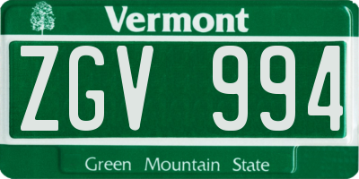 VT license plate ZGV994