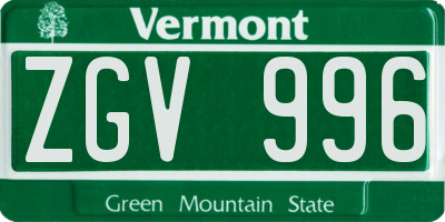 VT license plate ZGV996
