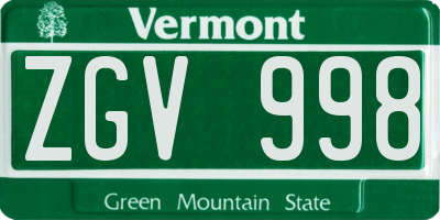 VT license plate ZGV998