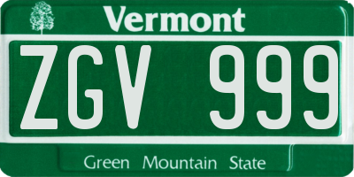 VT license plate ZGV999