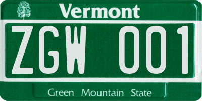 VT license plate ZGW001