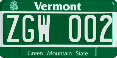 VT license plate ZGW002