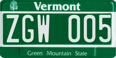VT license plate ZGW005