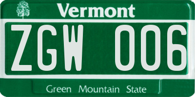 VT license plate ZGW006