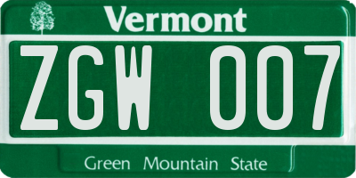 VT license plate ZGW007