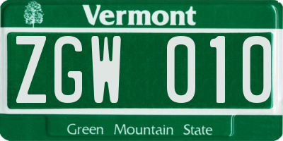 VT license plate ZGW010