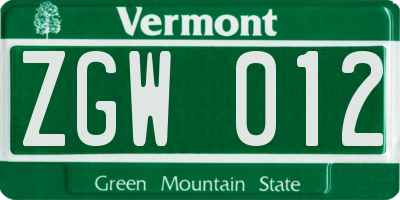 VT license plate ZGW012