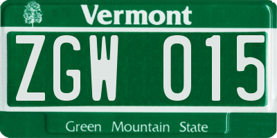 VT license plate ZGW015