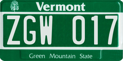 VT license plate ZGW017