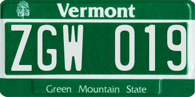 VT license plate ZGW019