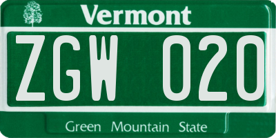 VT license plate ZGW020