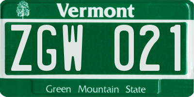 VT license plate ZGW021