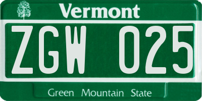 VT license plate ZGW025