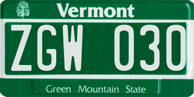 VT license plate ZGW030