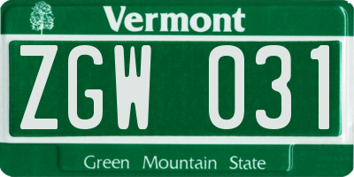 VT license plate ZGW031