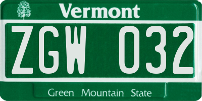 VT license plate ZGW032