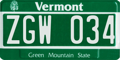 VT license plate ZGW034