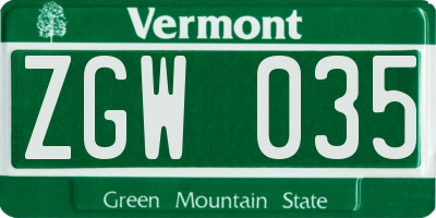 VT license plate ZGW035