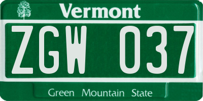VT license plate ZGW037