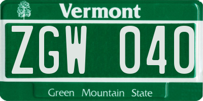 VT license plate ZGW040