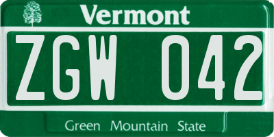 VT license plate ZGW042